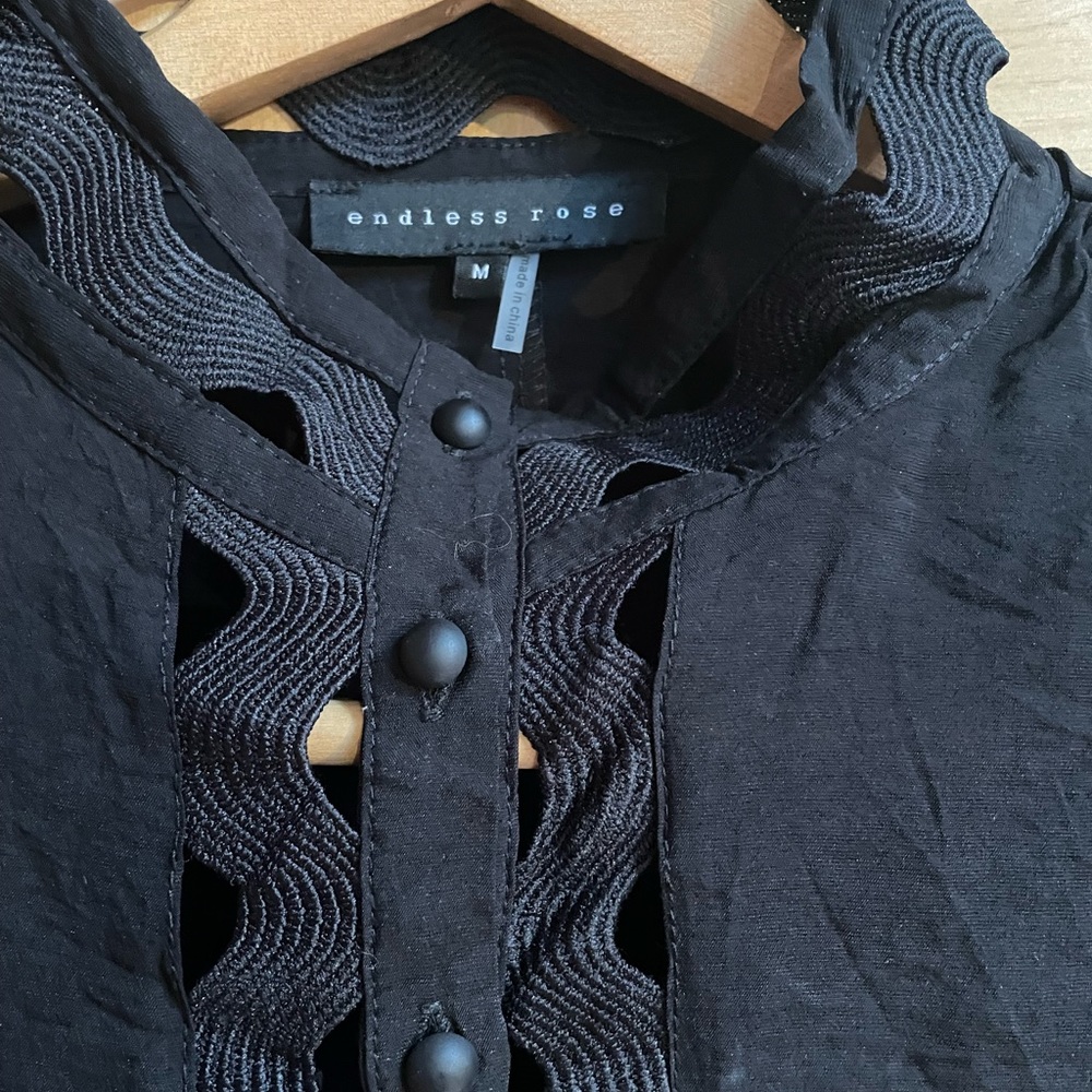 Black Polyester Rayon Button-Down Blouse - image 2
